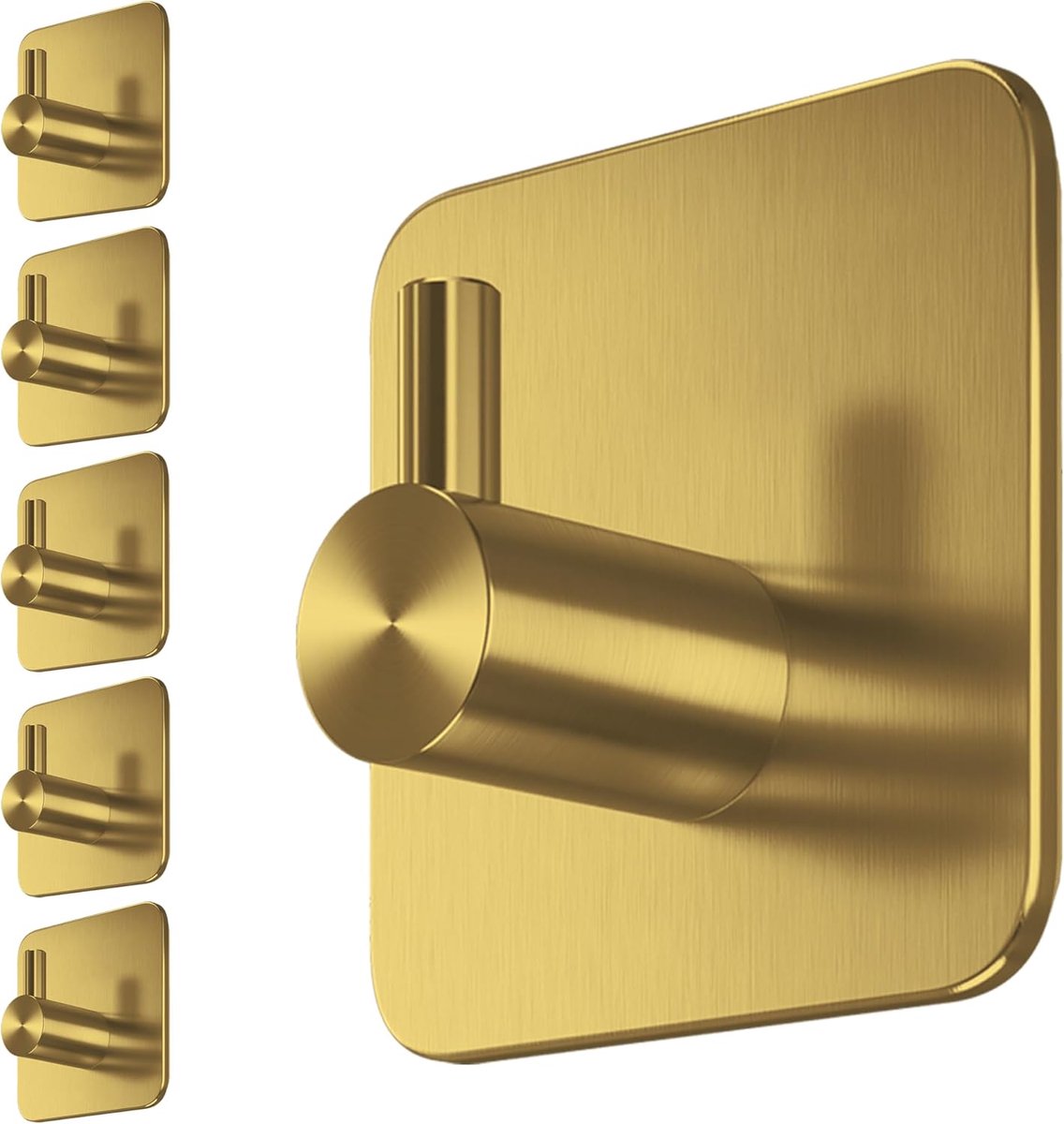 SnelShoppen - Handdoekhouder Zonder Boren, 6 Stuks, Goud, Watervaste Zelfklevende Haak, Roestvrij, Ideaal Voor Badkamer, Toilet En Keuken