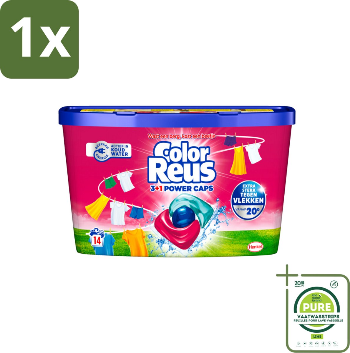 1 x Color Reus - 3+1 Power Caps - Gekleurde Was - 14 Wasbeurten - Wascapsules - Gekleurde Was - Wasmiddel - Kleurbehoud - Wasverzachter