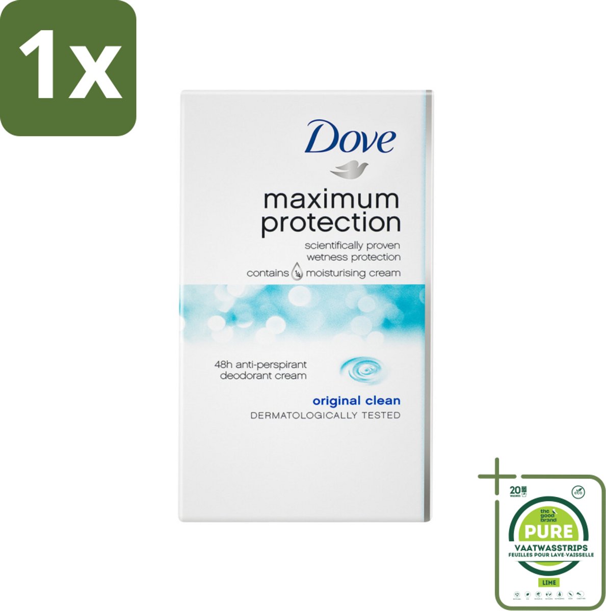1 x Dove Deodorant Stick - Maximum Protection - Original Clean - 45 ml - Anti-transpirant - Deodorant - Dove - Bescherming Tegen Zweet - Verzorgend