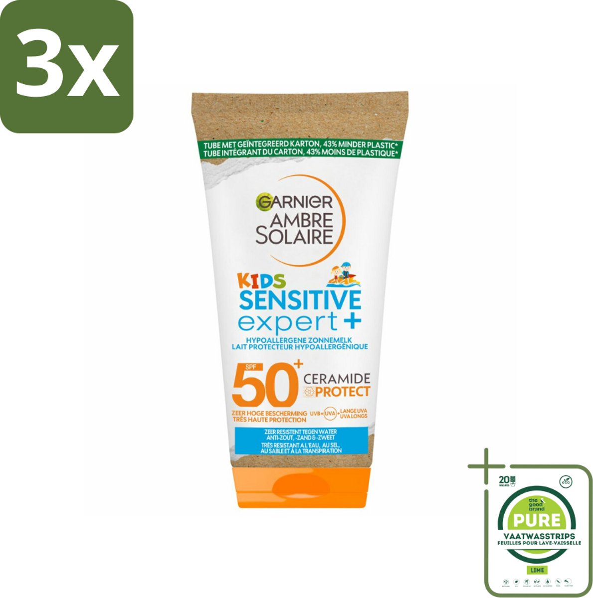 3 x Garnier - Ambre Solaire - Zonnemelk - Kids - SPF 50+ - Reisformaat - 50 ml - Grootverpakking - Zonnemelk - Kinderzonnemelk - Zonnebescherming - SPF 50+ - Gevoelige Huid
