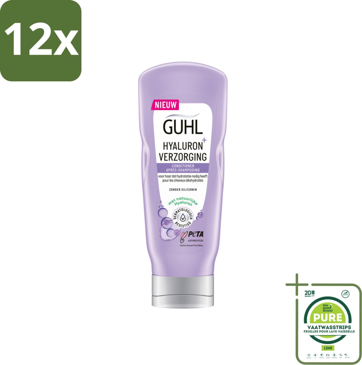 Guhl - Conditioner - Hyaluron+ Verzorging - 200 ml - Voordeelverpakking - 12 stuks - Hydraterende conditioner - Hyaluron conditioner