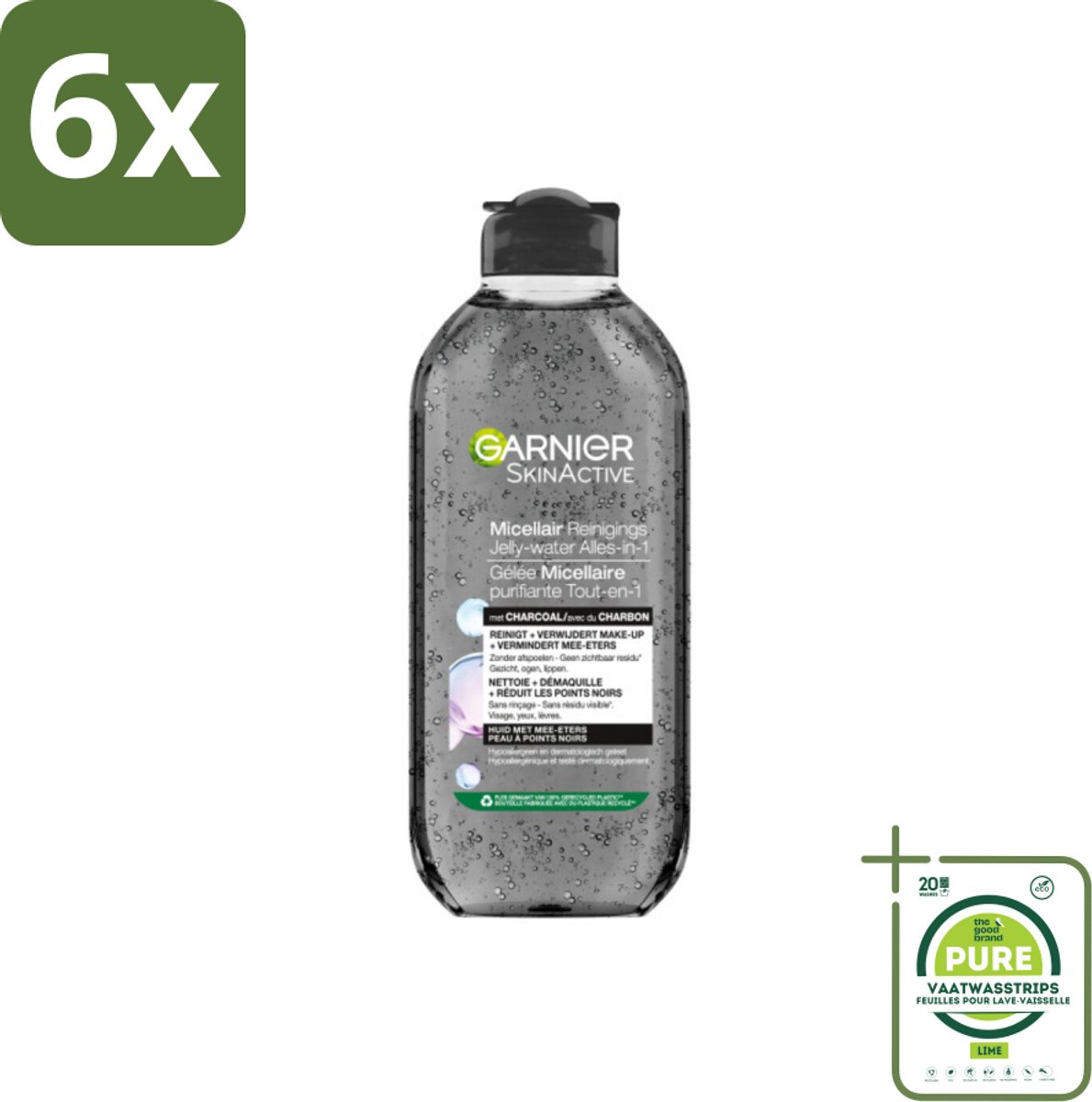Garnier - SkinActive - Micellair Jelly-water - Alles-in-1 - Charcoal - 400 ml - Voordeelverpakking - 6 stuks - Reiniger - Micellair water