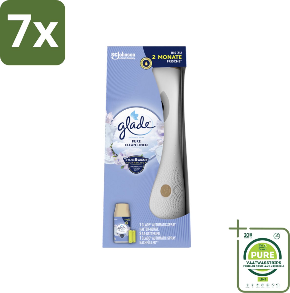 7 x Glade - Startset Automatische Spray - Pure Clean Linen - 269 ml - Grootverpakking - Luchtverfrisser - Geur - Huisparfum - Glade - Pure Clean Linen