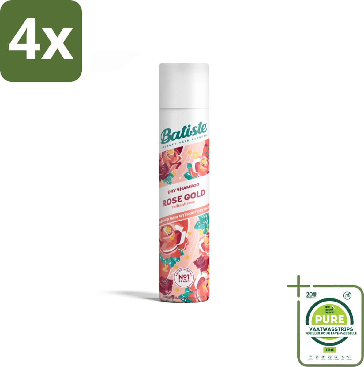 Batiste - Rose Gold - Droogshampoo - Zachte Rozengeur - Verfrist en Zorgt Voor Volume - 200ml - Voordeelverpakking - 4 stuks - Droogshampoo - Haarverfrissend