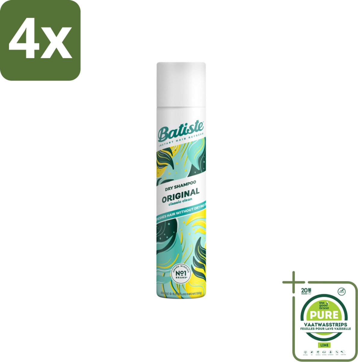 Batiste - Original - Droogshampoo - Klassieke Frisse Geur - Geeft Volume en Textuur - 200ml - Voordeelverpakking - 4 stuks - Droogshampoo - Haarverzorging