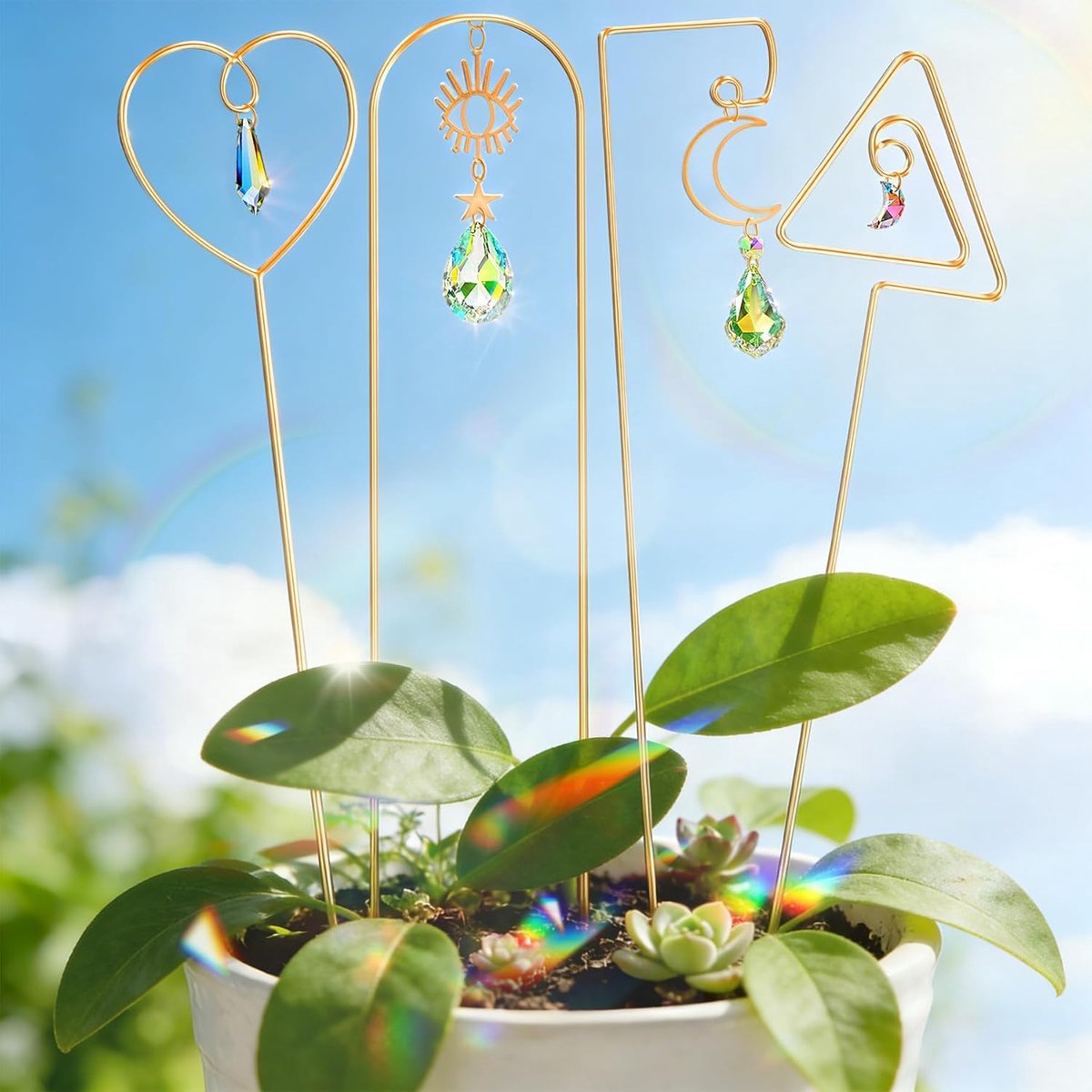 Zonnevangers van kristalglas voor planten, 4 stuks prisma kristallen hangers, prisma's, hangers, zonnevanger, decoratie, potplanten, decoratie voor huis, tuin, raam buiten