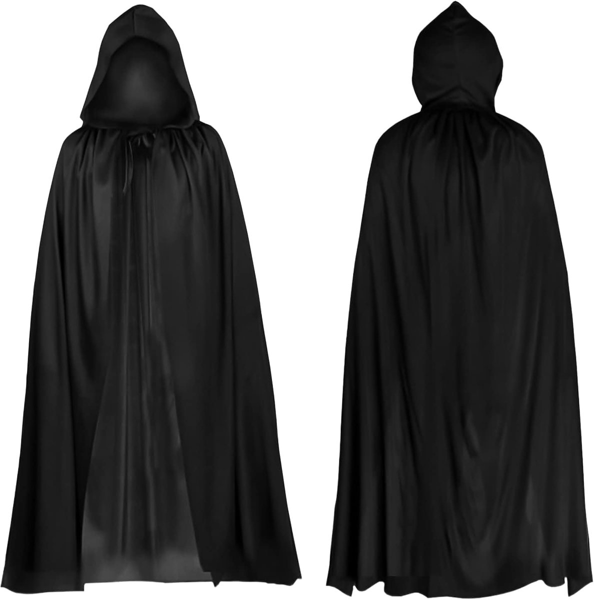 zwarte cape met capuchon, middeleeuwse mantel, heks cosplay, badjas