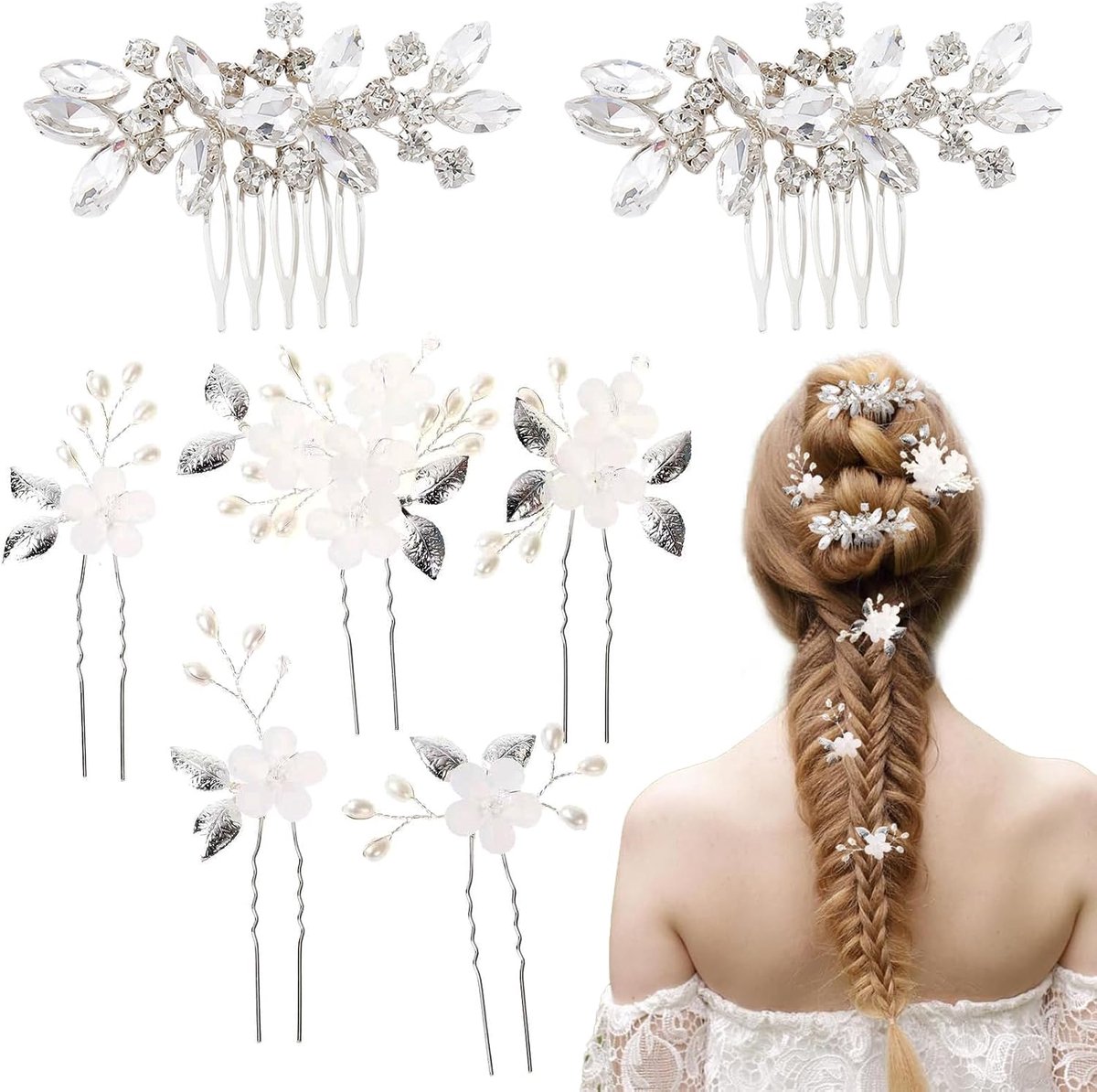 5 stuks Perl Pins Haarspelden en 2 Stuks Bruiloft Haaraccessoires