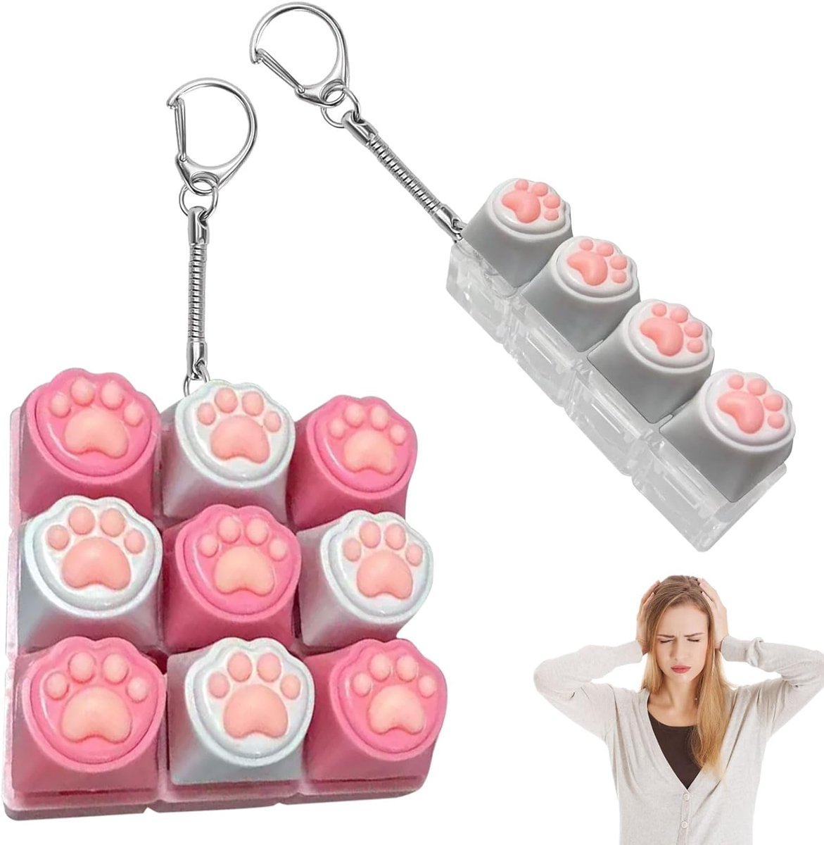 2 stuks kattenpoot-toetsenbord, fidget-speelgoed, sleutelhanger voor