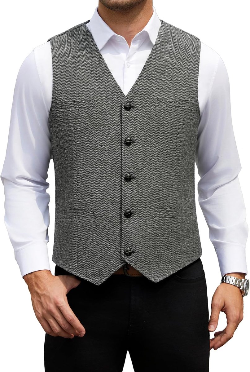 Herenkostuum van wol en tweed, mouwloos vest voor heren, vintage, met