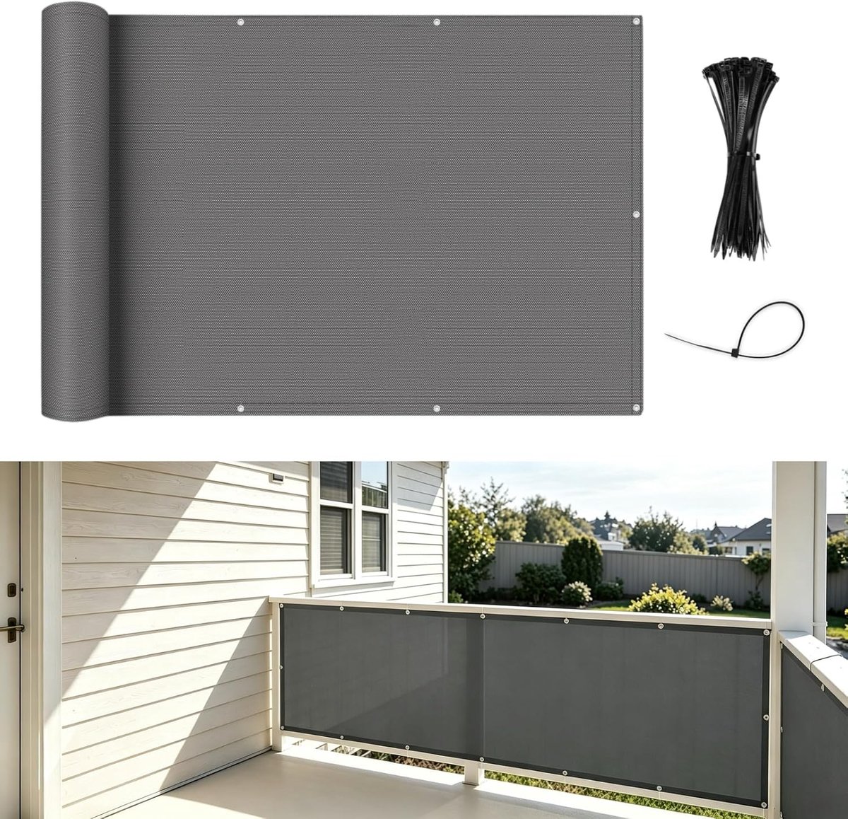 Balkonscherm, weerbestendig, 100 x 300 cm, winddichte balkonbekleding voor balkonleuningen, balkonomranding met kabelbinders, antraciet