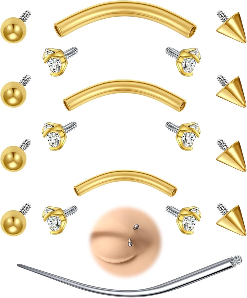 12 stuks gebogen barbell wenkbrauw piercing 16G roestvrij staal