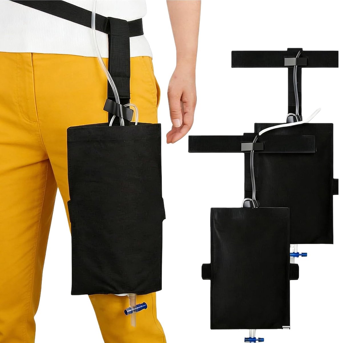 2 stuks katheter-beenzakhouder, urinezak voor onderweg, urinezakhouder, katheter-accessoires, katheterzakhoes met riem voor urine, drainage, incontinentie, urinezak, zwart