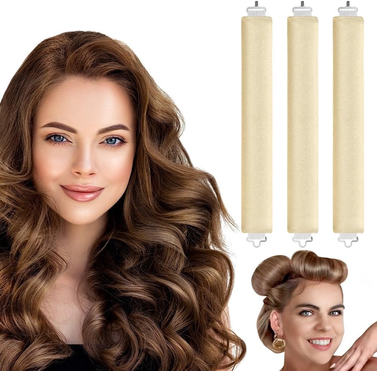 Krulspelden, hitteloze krullen, blowout staven, hoofdband voor alle haartypes, zachte haarrolstaven met haak, 's nachts hitteloze haarkrulspelden, vrouwen lang haar