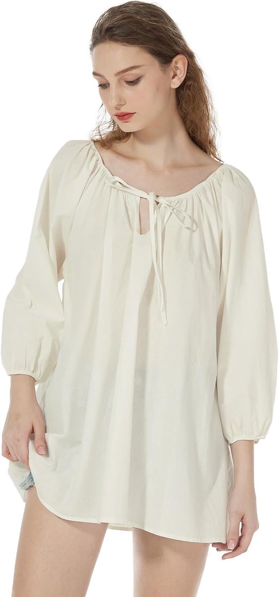 Victoriaanse Katoen Blouse Renaissance Boho Top met 3/4 Mouwen en Veters voor Middeleeuwse Gotische en Casual