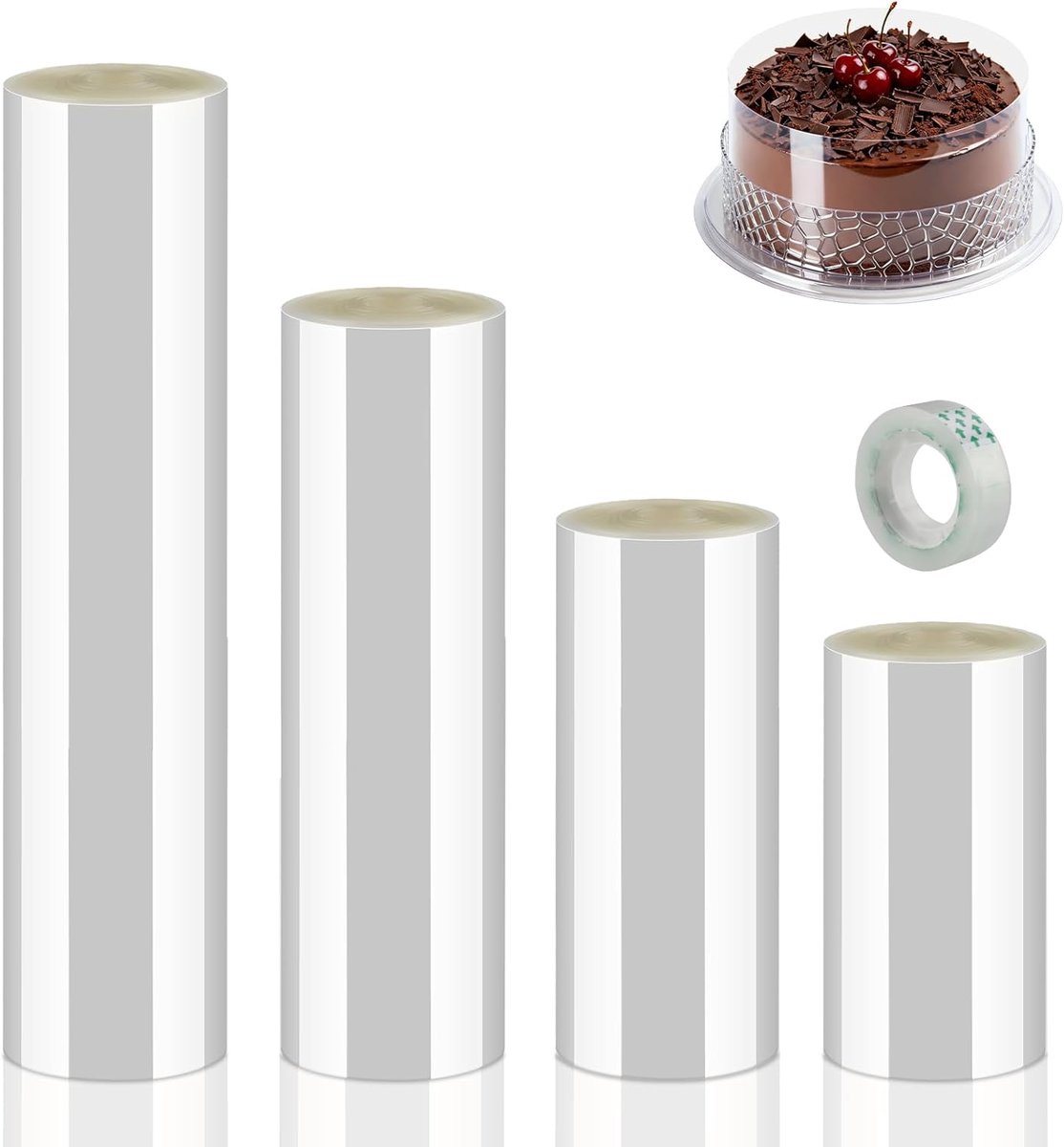 Set – 4 Rollen Taartfolie Transparant (8/10/15/20cm × 10m)