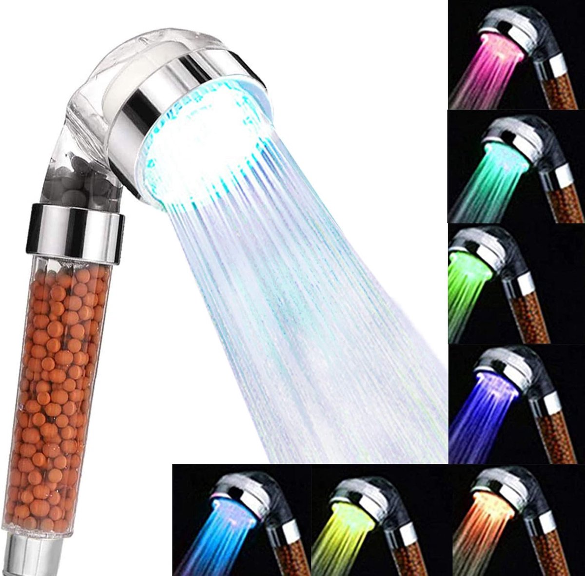 hogedrukverhogende waterbesparing, led-douchekop met 7 kleurveranderingen, handdouche met ionisch en steenfilter voor spa