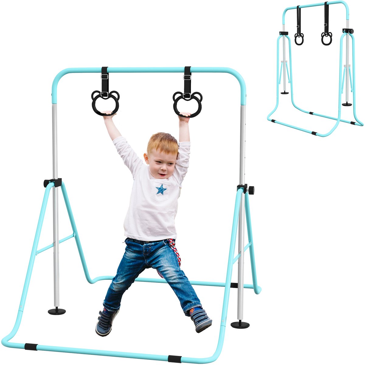 HOMCOM Kindergymnastiekstang - Staal - 148x105x128cm - Cyaan