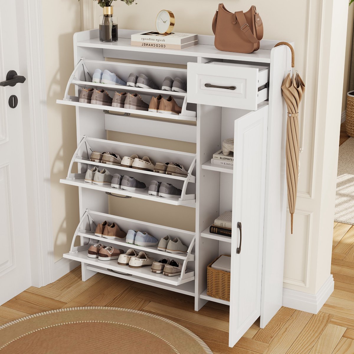 Sweiko Schoenenkast - Verstelbare planken - Met lades - 92 × 24 × 121 cm - Wit