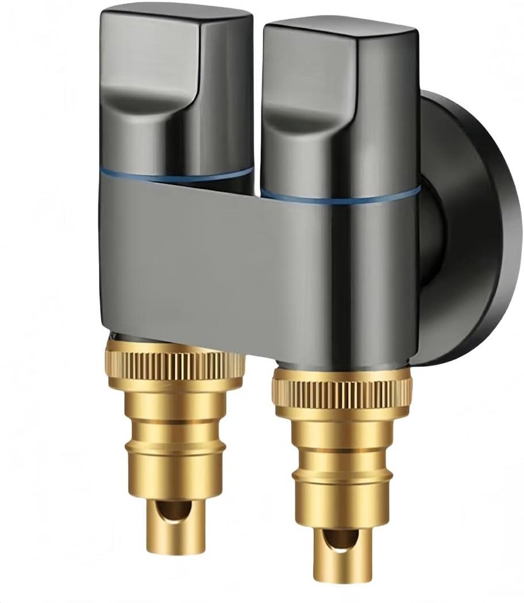 Hoekventiel Roestvrijstaal - Wasmachinekraan Drieweg - Dubbele Aansluiting - Automatische Waterstop - 1/2 inch BSP - Grijs