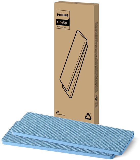 Philips OneUp vervangende dweilpads, 2 stuks, lichtblauw met een fijnmazig patroon.