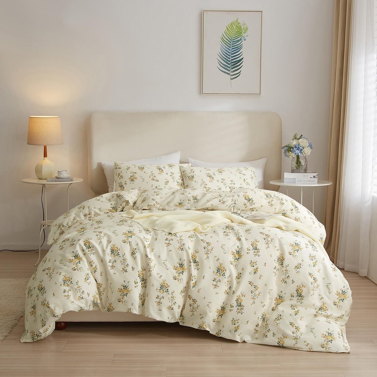 Omgoods - Gele Botanische Beddengoedset voor Koningin met Vintage Bloemen