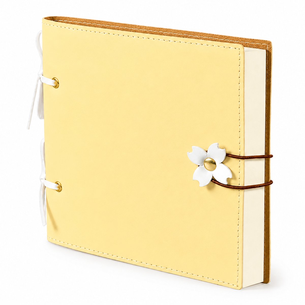VHV - Notitieboek Blanco 240 Pagina's - Vierkant dagboek met bloemsluiting en 180° vlakliggend ontwerp - Geel