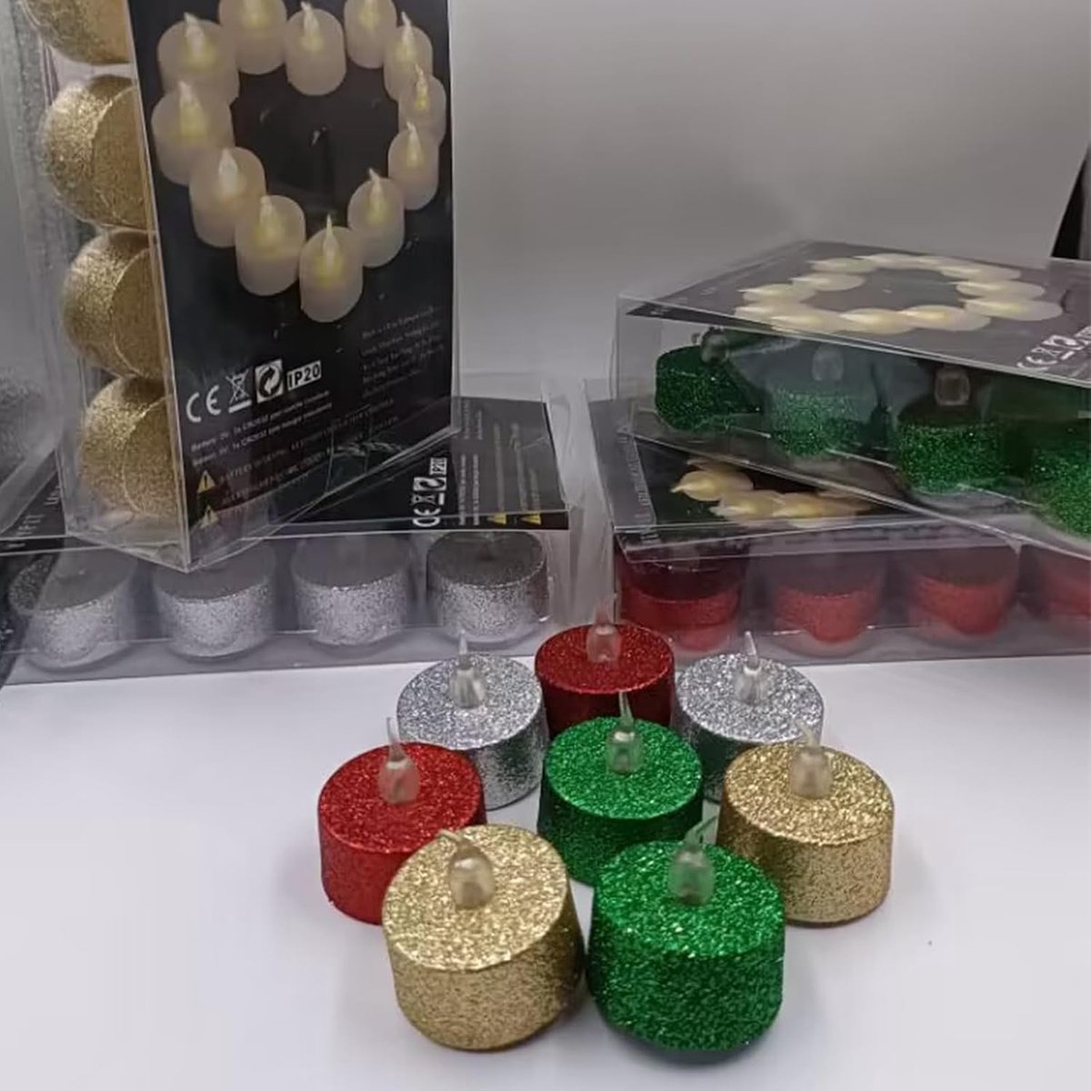glinsterende led-theelichtkaarsen, 12-pack warmgele batterij flikkerende neptheelichtjes, realistische vlamloze theelichtjes voor Kerstmis, Pasen, Halloween, bruiloft, feest, festivals ect