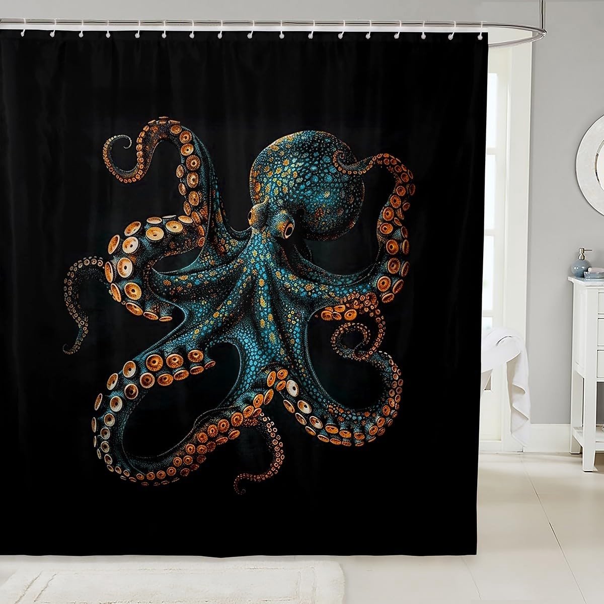 Omgoods - Blauw Zwart Octopus Douchegordijn 180x210cm Voor Kinderen