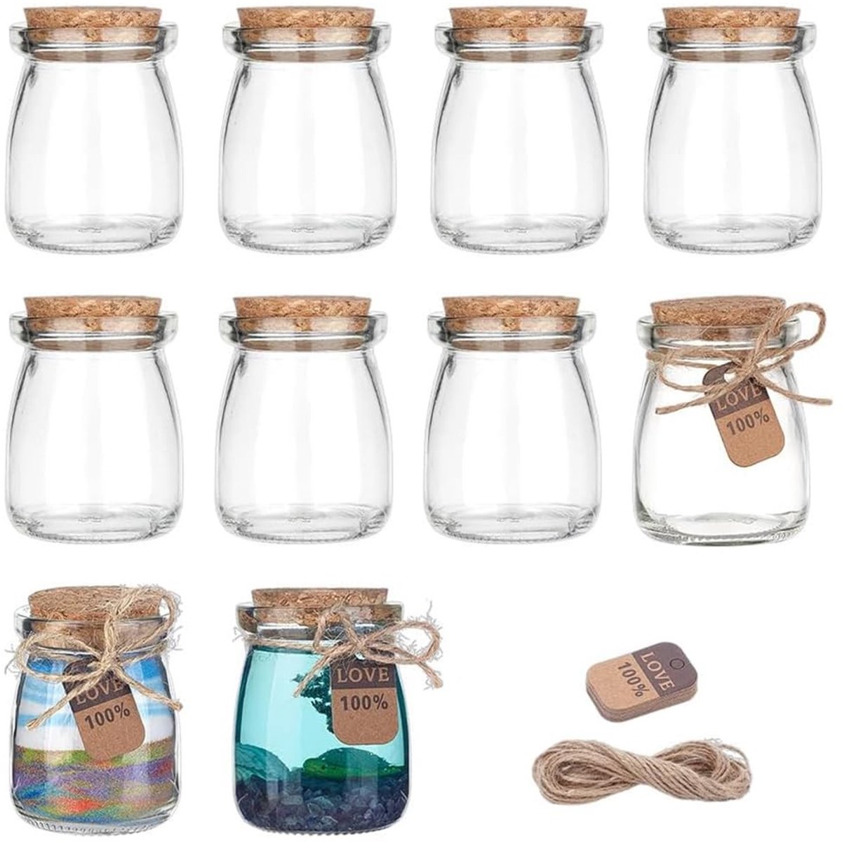 Omgoods - 10 Mini Glazen Flessen met Kurk - Decoratieve Flessen voor DIY