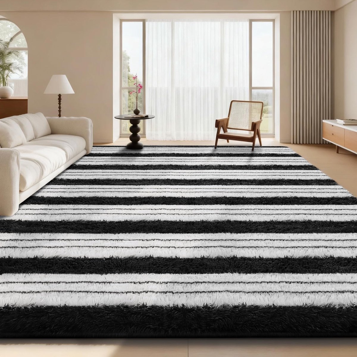 Omgoods - Hoogpolig Vloerkleed 160x230 cm Zwart - Wasbaar en Antislip