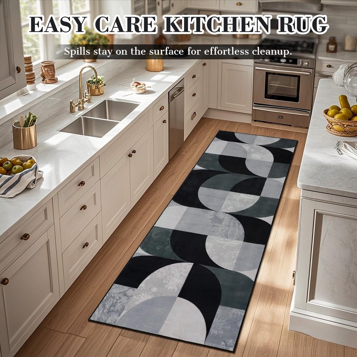 SnelShoppen - Boho Loper Tapijt voor Gang 60×180 cm Zwart Geruit Wasbaar Antislip Zachte Korte Pool Gangkleed voor Slaapkamer, Entree, Badkamer, Wasse