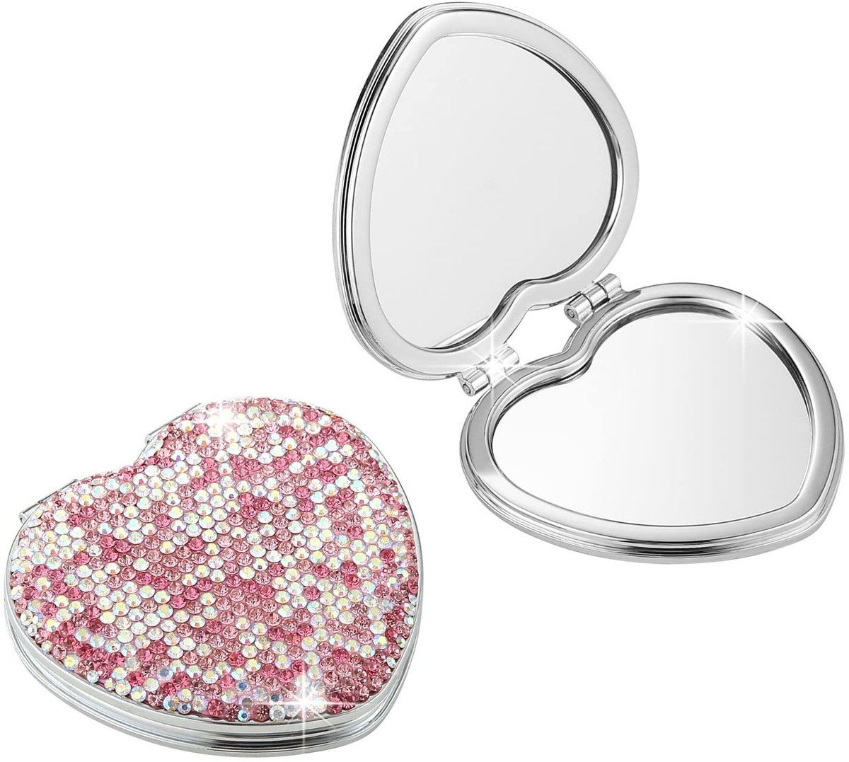Omgoods - Compact Pocket Mirror met Rhinestones en Dubbele Verlichting (Roze)