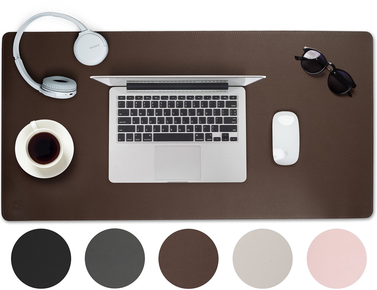 Omgoods - Desk Mat PU Leer - 80 x 40 cm Bruin - XXL Muismat met Gestikte Randen
