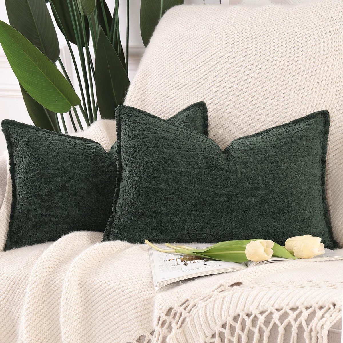 Omgoods - Set van 2 Zachte Chenille Kussenhoezen 40 x 60 cm