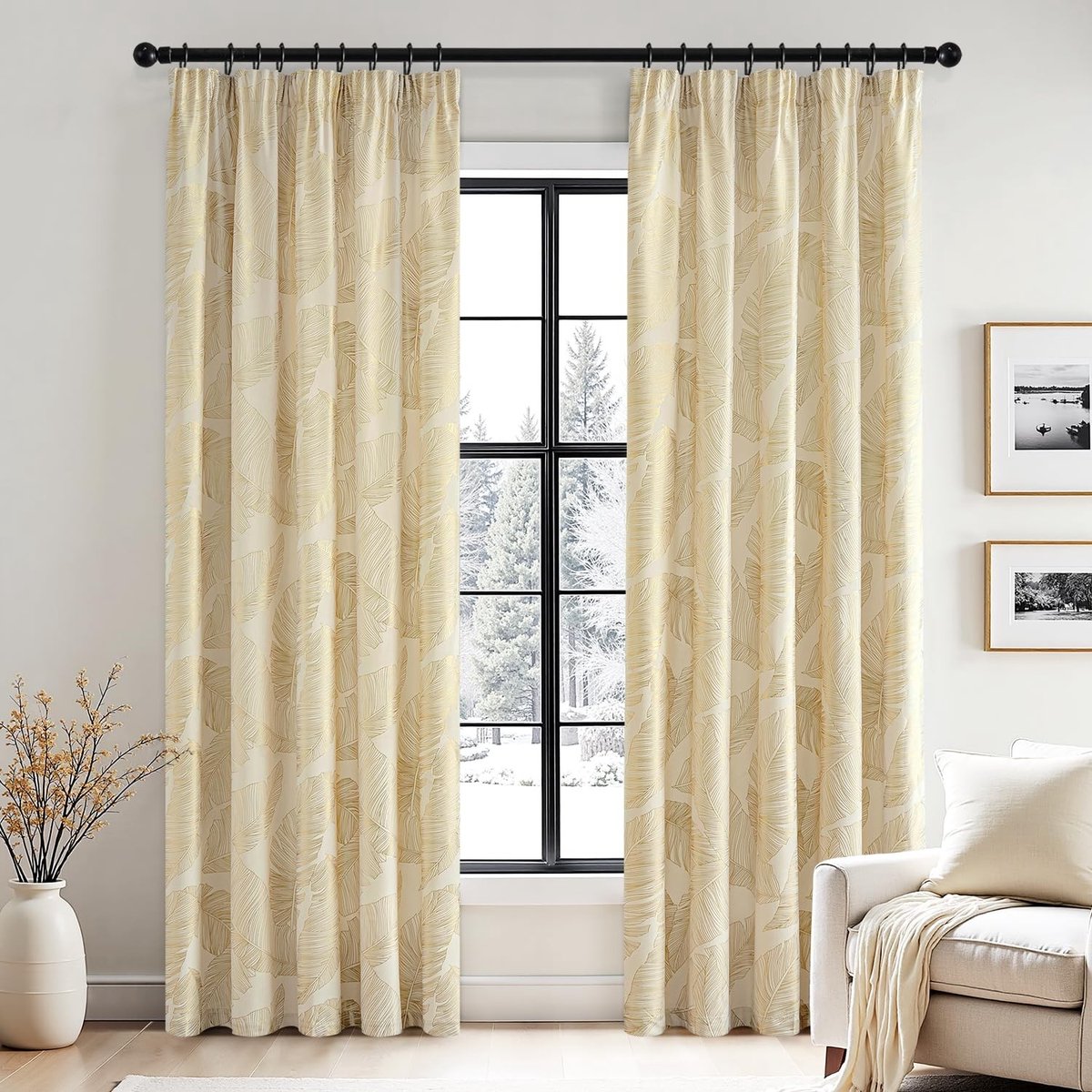Omgoods - Velvet Gordijnen met Ruffle Tape - Crème - Set van 2 (140 x 260 cm)
