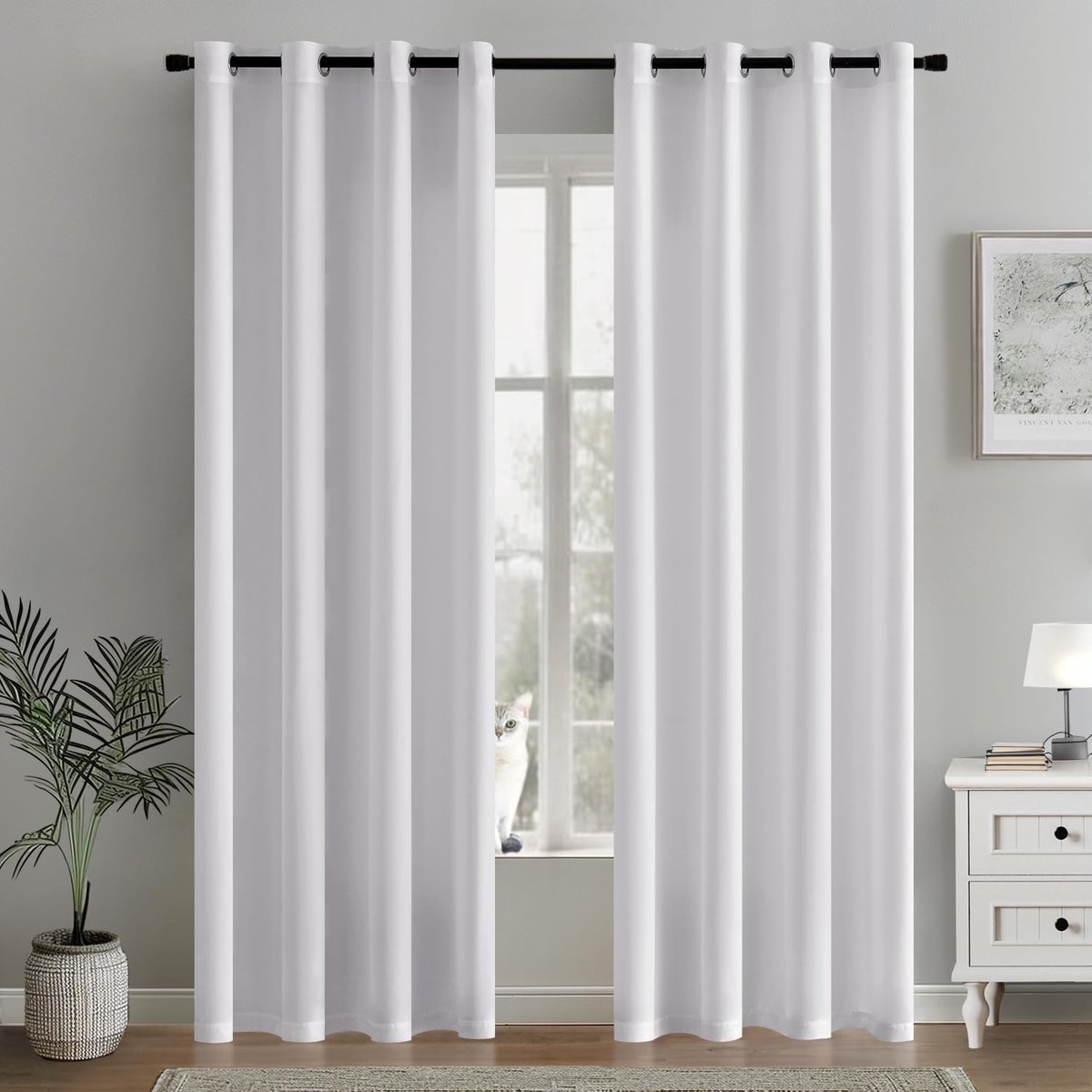 Omgoods - Set van 2 Semi-Transparante Voile Gordijnen met Oogjes - Wit 140 x 235 cm