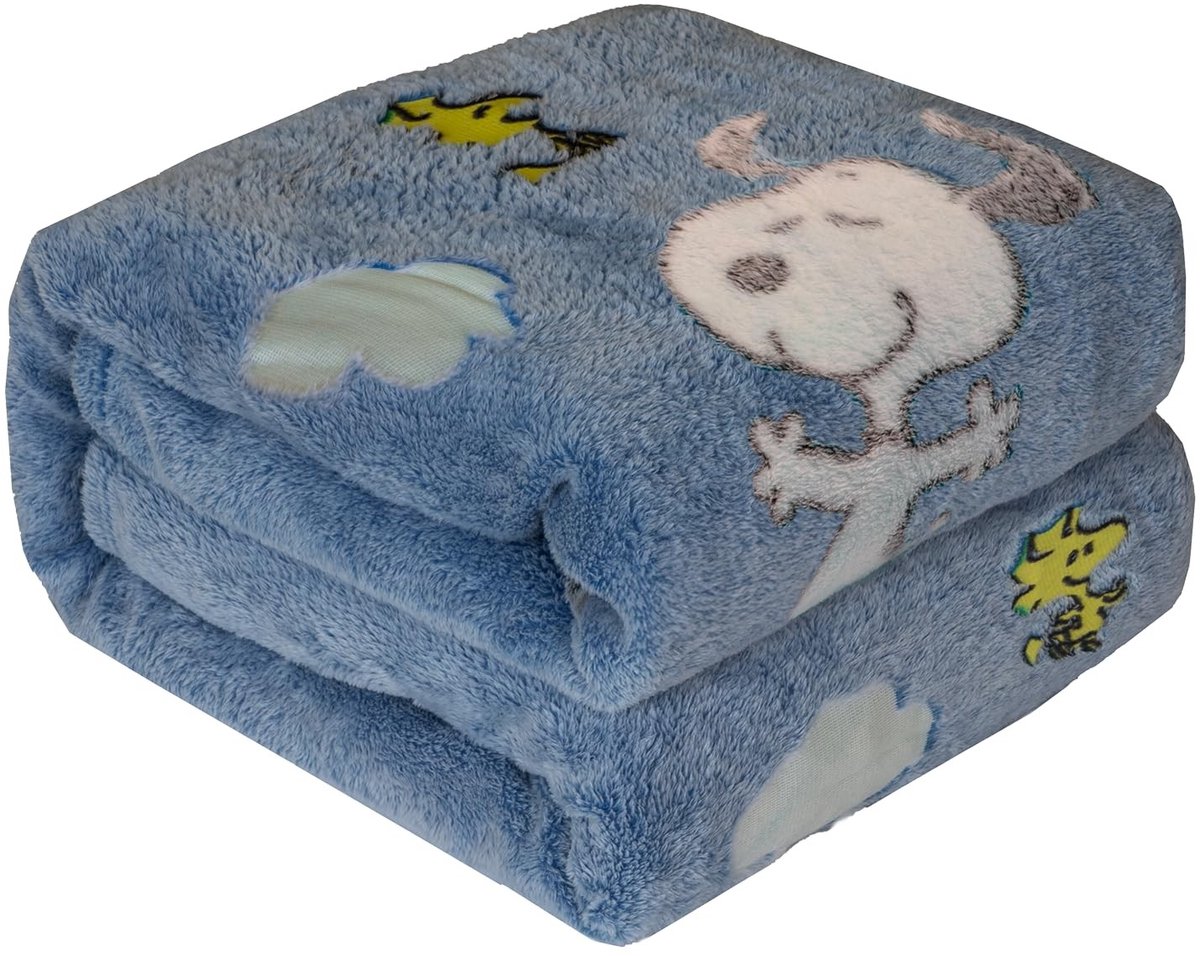 Omgoods - Kanguru Snoopy Glow in the Dark Blauw Fleece Dekentje 130 x 150 cm