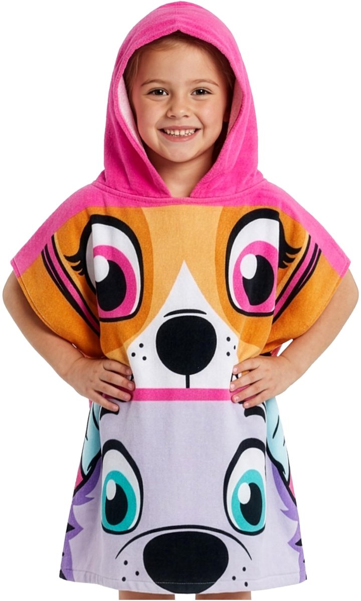 Omgoods - Get Trend Paw Patrol Badponcho voor Kinderen - Absorberende Hooded Handdoek (Roze)