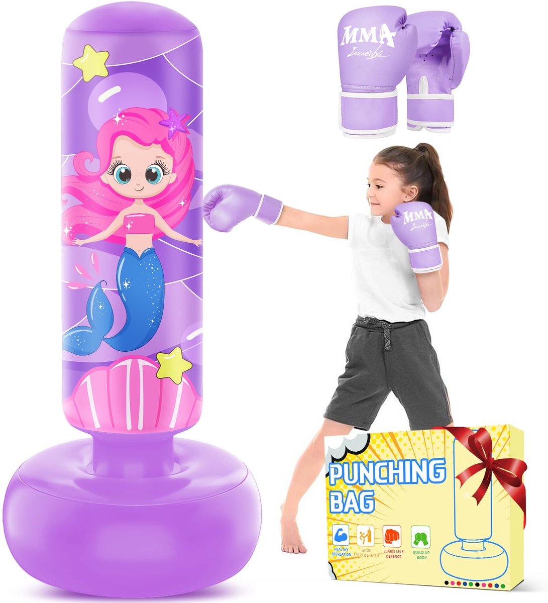 Omgoods - Opblaasbare Bokszak voor Kinderen met Bokshandschoenen, 66''