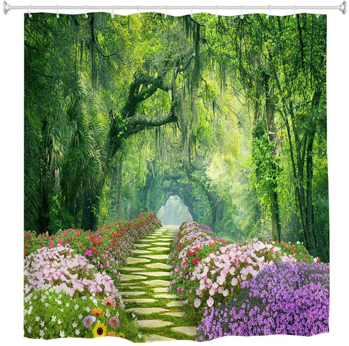 Omgoods - 3D Tuin Douchegordijn 180x200cm Waterdicht en Wasbaar