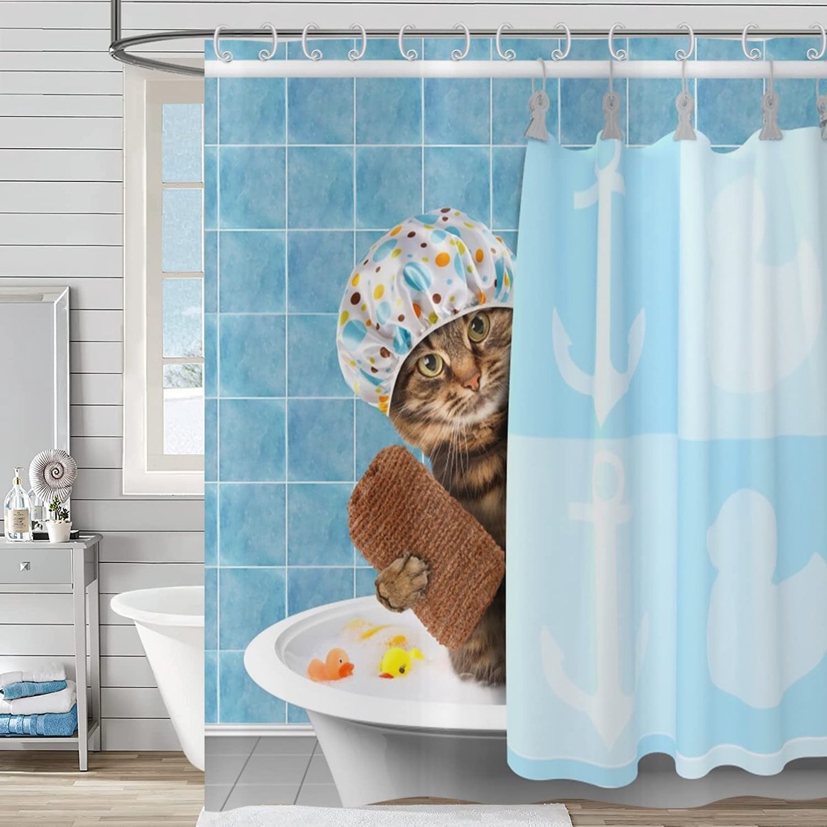Omgoods - Schattig Katten Douchegordijn 180x200 voor Kinderen