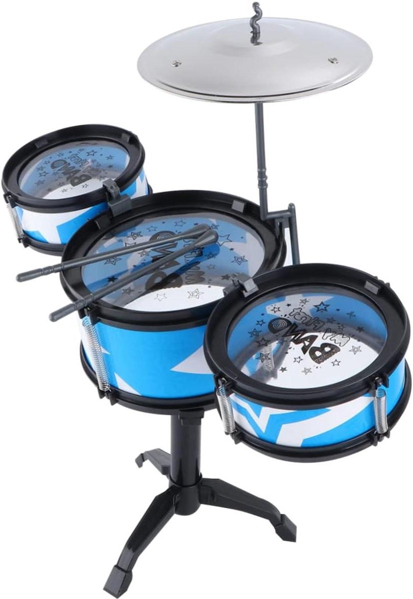 Kinderspeelgoed Drumstel - Muzikaal Speelgoed Educatief Instrument - Ontwikkeling Stimuleren - Eenvoudig te Monteren - 44x40CM - Blauw