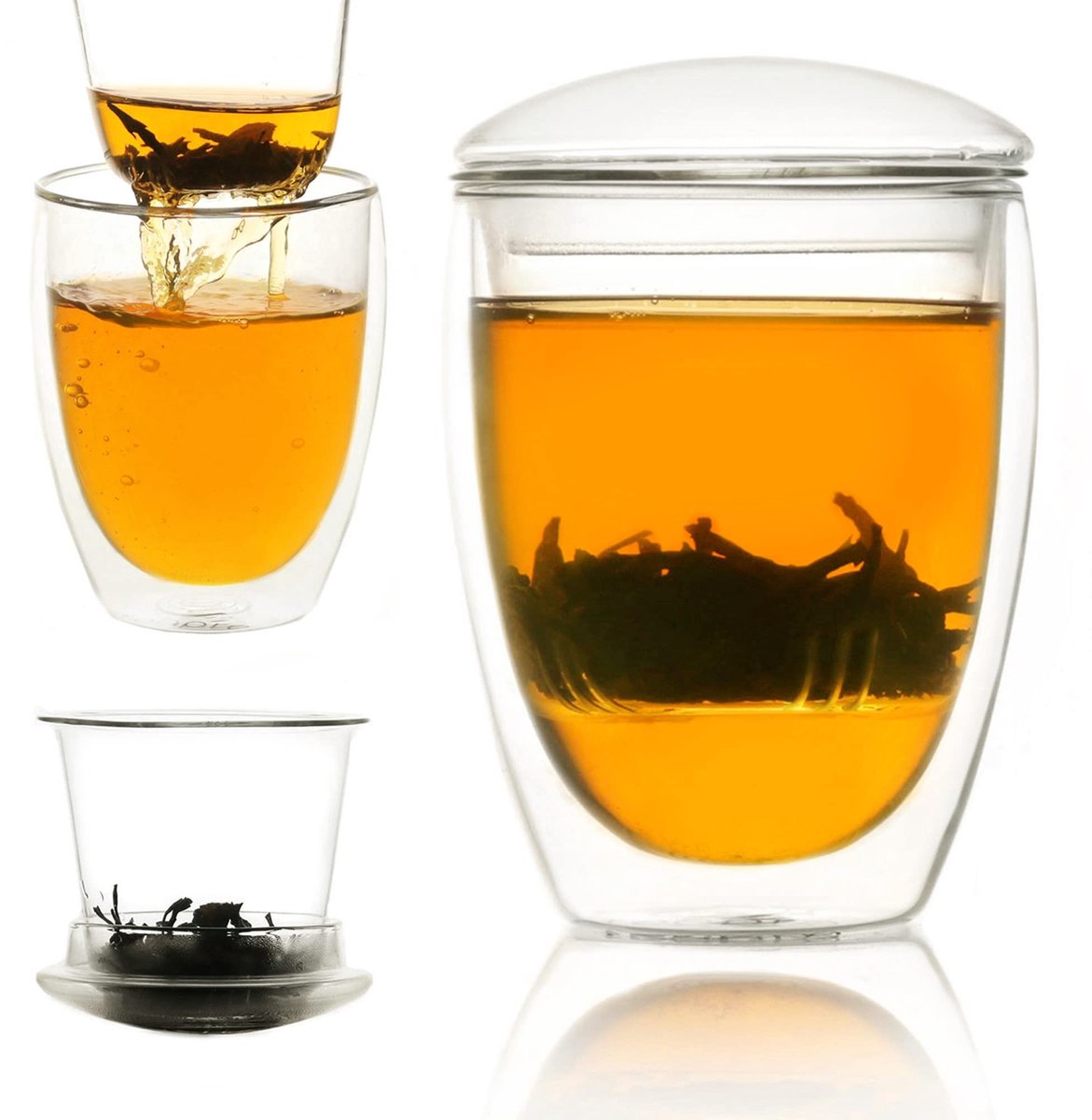 Omgoods - Dubbelwandige Glazen Theemok met Infuser en Deksel