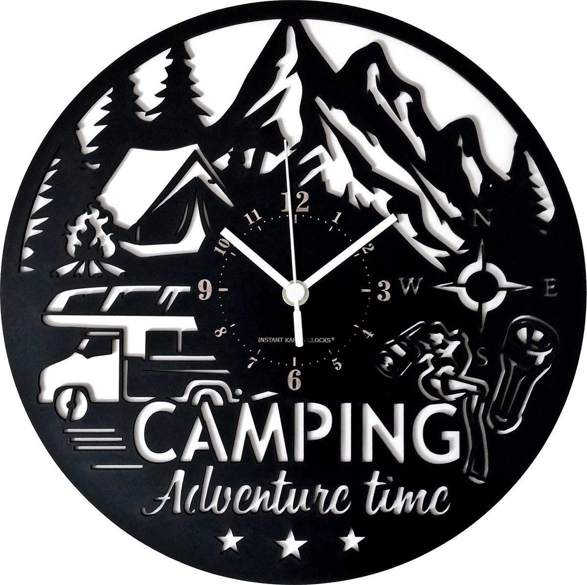 Omgoods - Wandklok voor Kamperen en Hiking - 30 cm Zwart