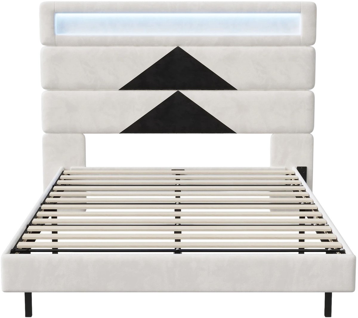 Happiq Gestoffeerd Tweepersoonsbed 140x190 cm Wit / Zwart - met Lattenbodem