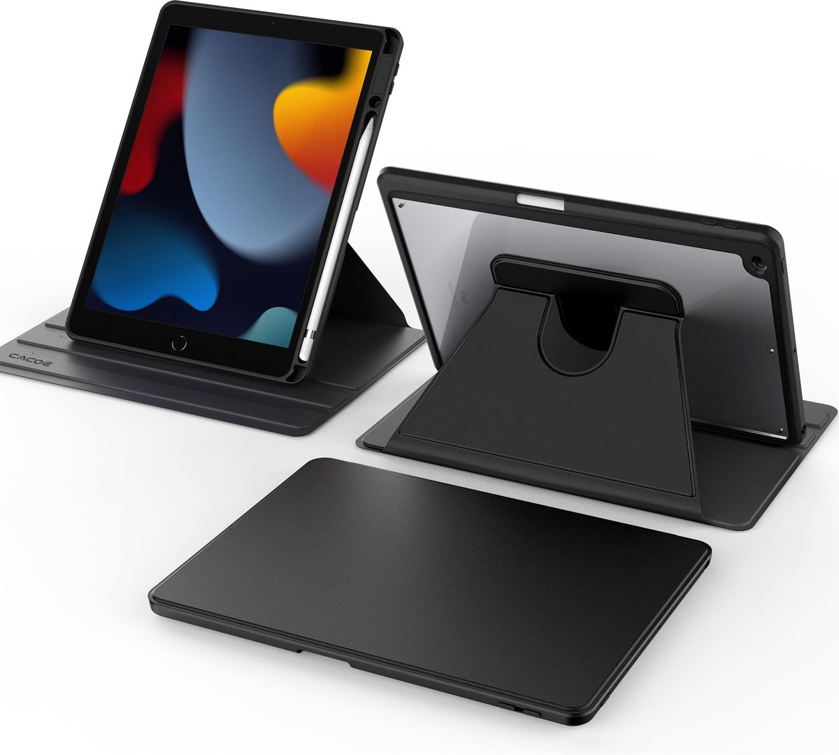 Case voor iPad 9e/8e/7e Generatie (10.2 inch) - 360 Rotating Kickstand - Zwart