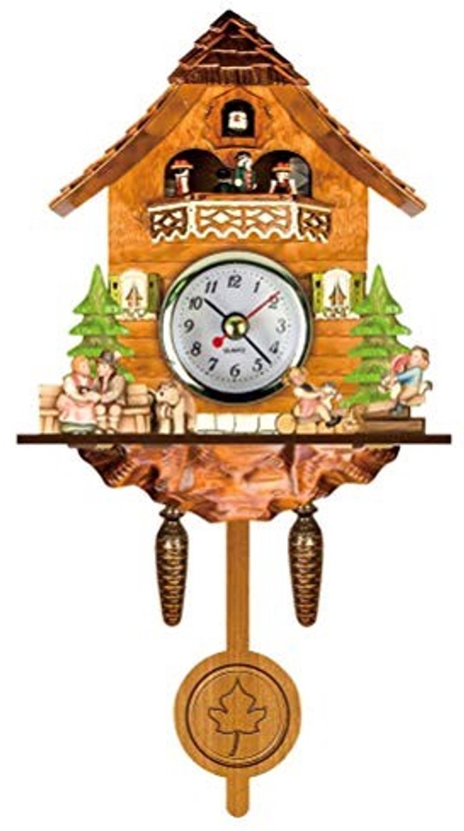 Omgoods - Antieke Houten Koekoek Klok met Automatische Swing Bell Slinger