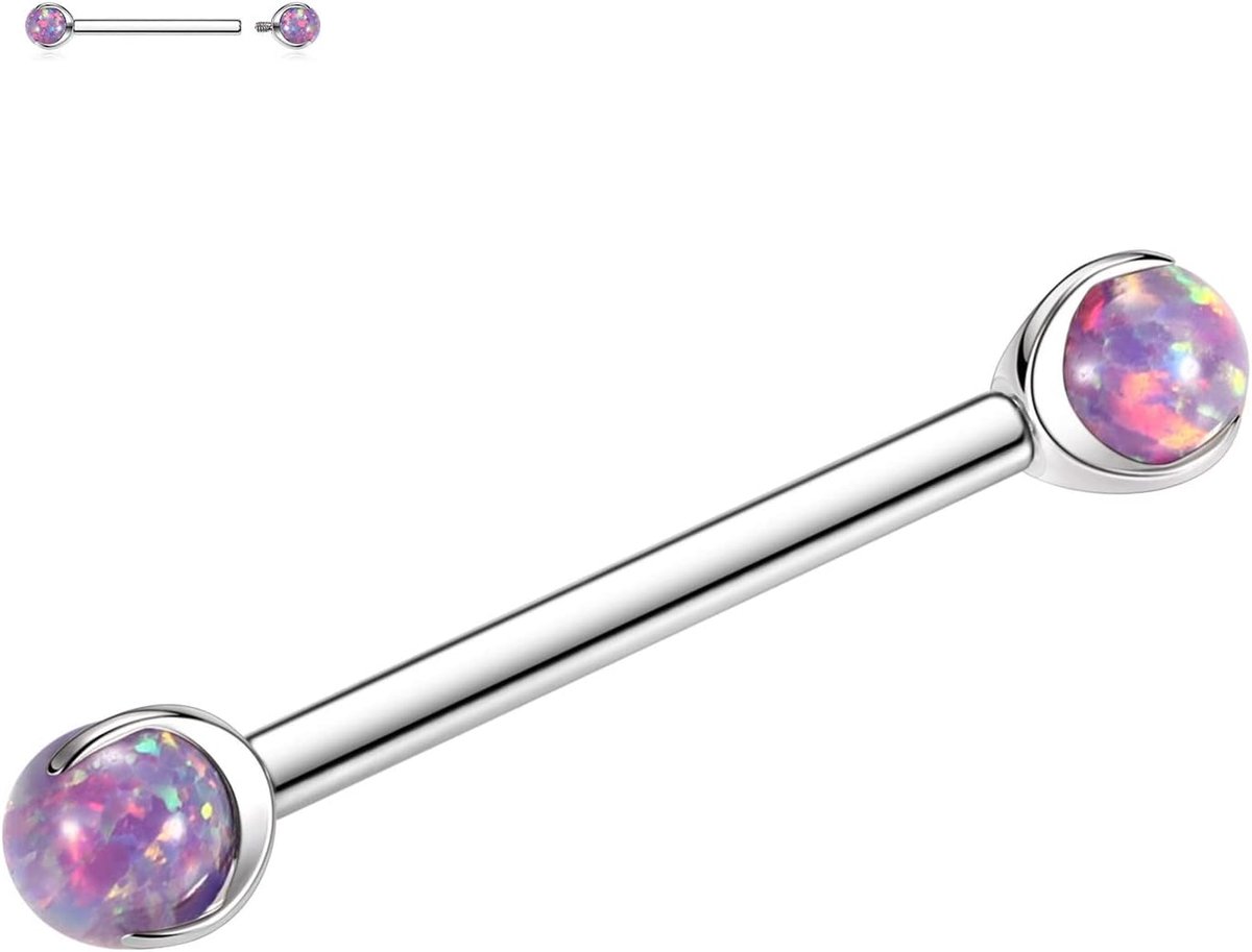 hengkaixuan G23 Titanium Barbell 14G Schroefdraad Tepelringen Opaal Body Piercing Sieraden Voor Vrouwen