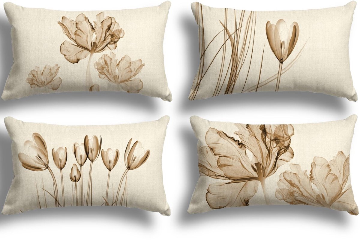 Omgoods - Set van 4 Decoratieve Kussenhoezen - 30x50cm Bloemmotief